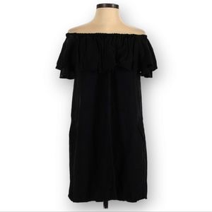 Zara‎ Sheath Dress Size S Black Off The Shoulder Ruffle Top Loose Fit Classic